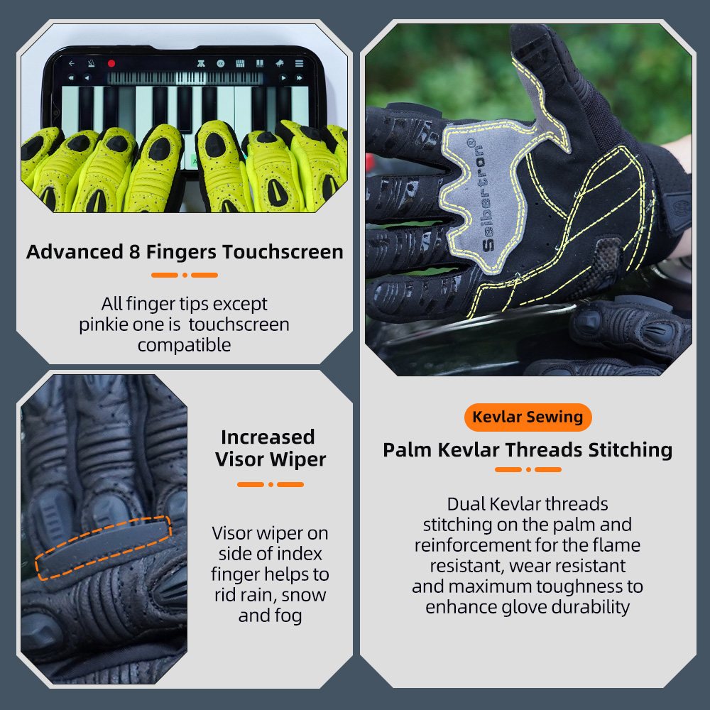 color:Black | Seibertron SPS2 Plus summer motorcycle gloves with carbon fiber knuckle protection image 04