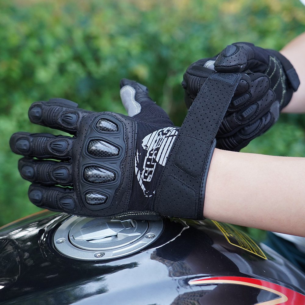 color:Black | Seibertron SPS2 Plus summer motorcycle gloves with carbon fiber knuckle protection image 06