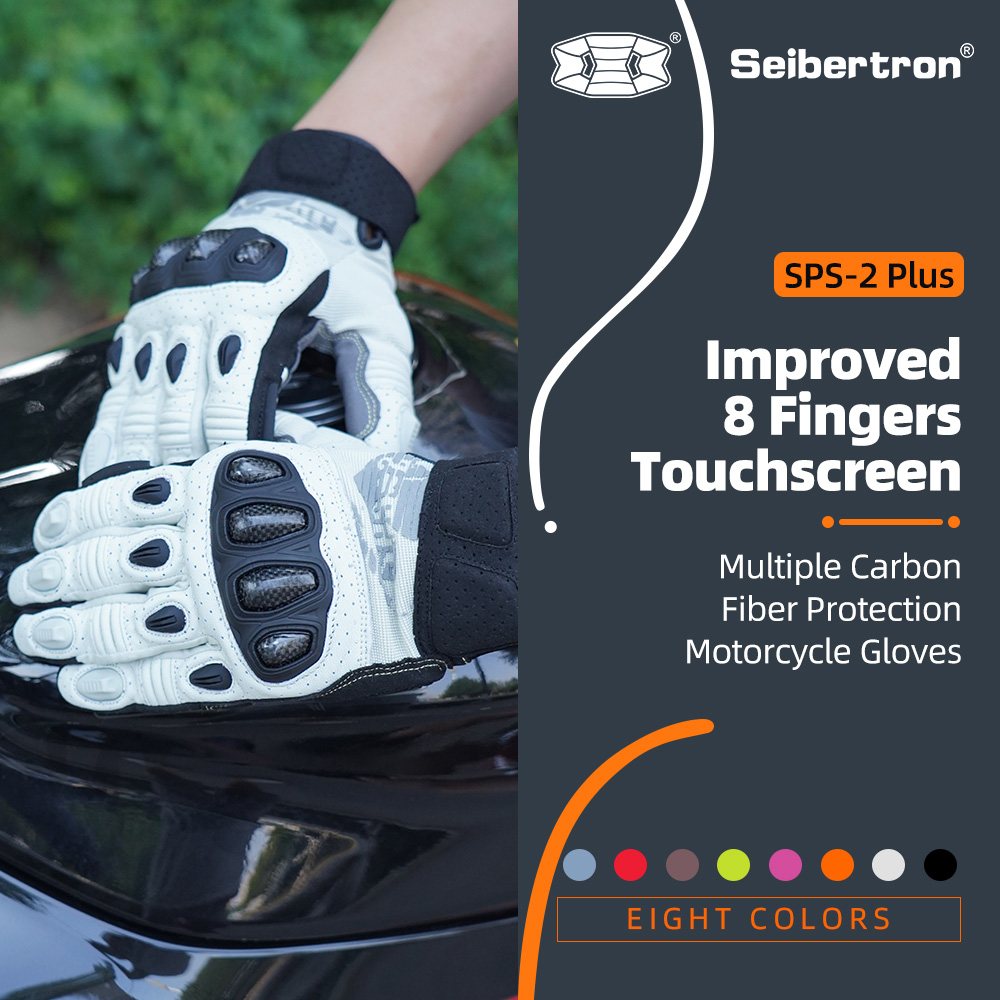 color:White | Seibertron SPS2 Plus summer motorcycle gloves with carbon fiber knuckle protection image 07