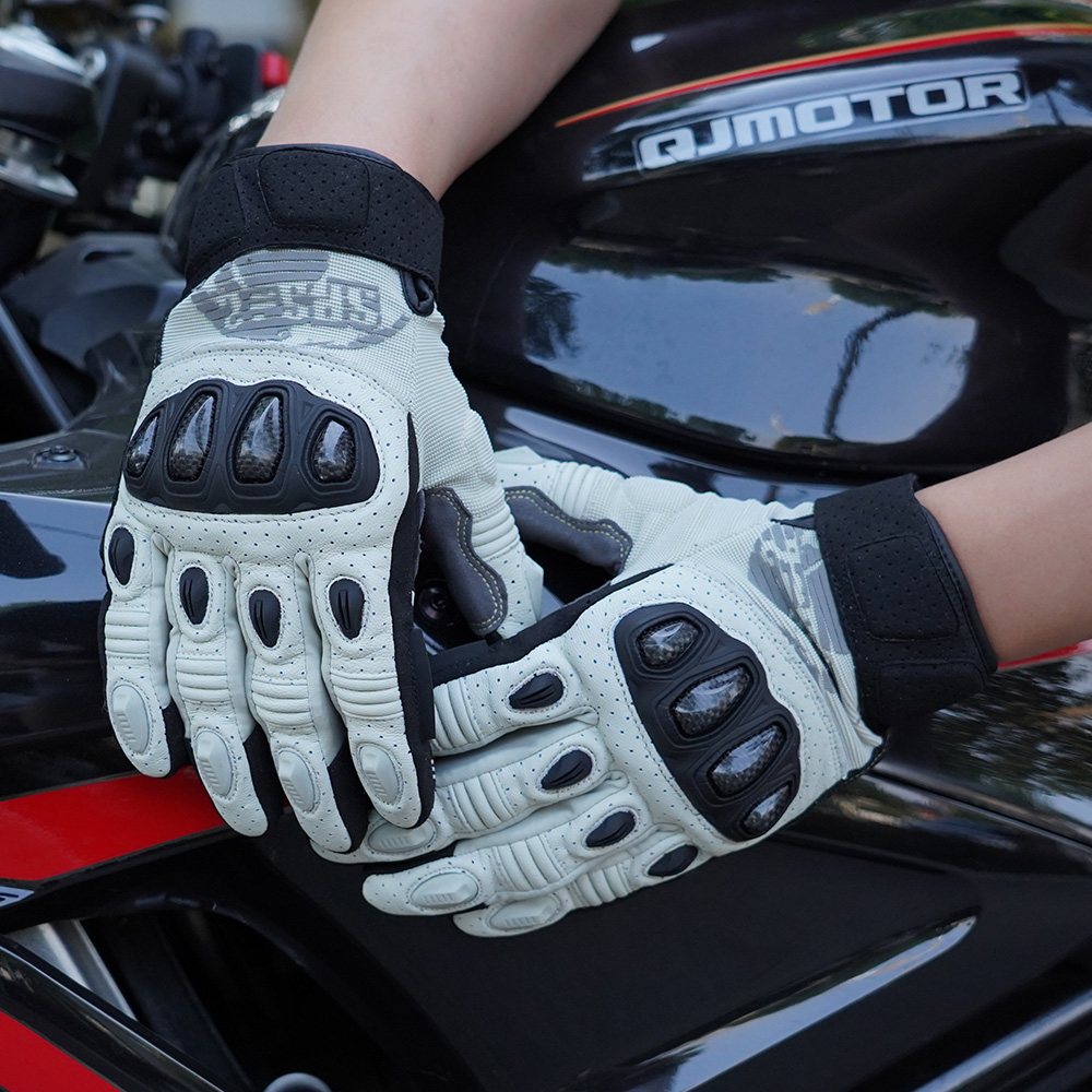 color:White | Seibertron SPS2 Plus summer motorcycle gloves with carbon fiber knuckle protection image 12