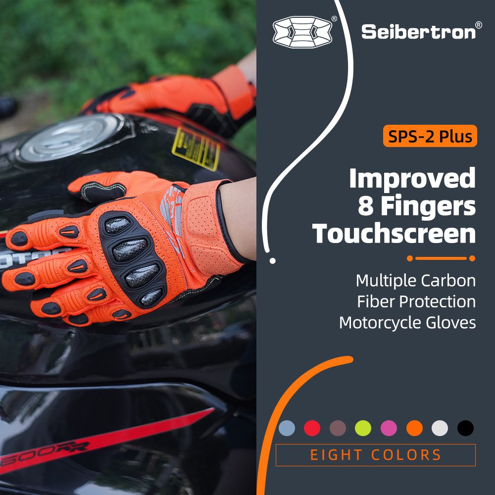 color:Orange | Seibertron SPS2 Plus summer motorcycle gloves with carbon fiber knuckle protection image 13