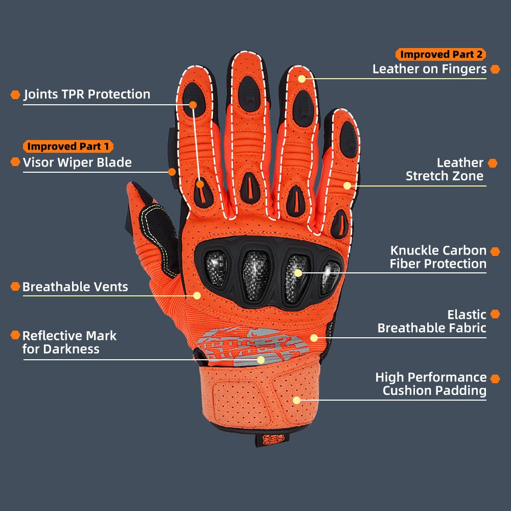 color:Orange | Seibertron SPS2 Plus summer motorcycle gloves with carbon fiber knuckle protection image 14