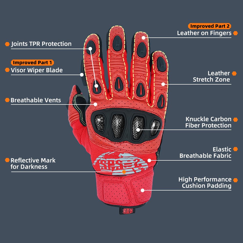 color:Red | Seibertron SPS2 Plus summer motorcycle gloves with carbon fiber knuckle protection image 26