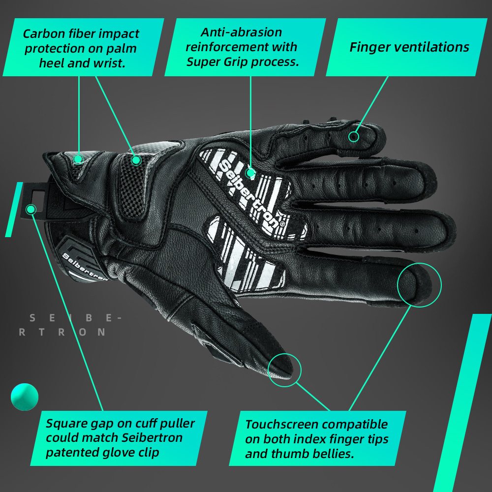 color:Black | Seibertron SPS-3 motorcycle riding gloves for BMX ATV MTB and road riding image 03