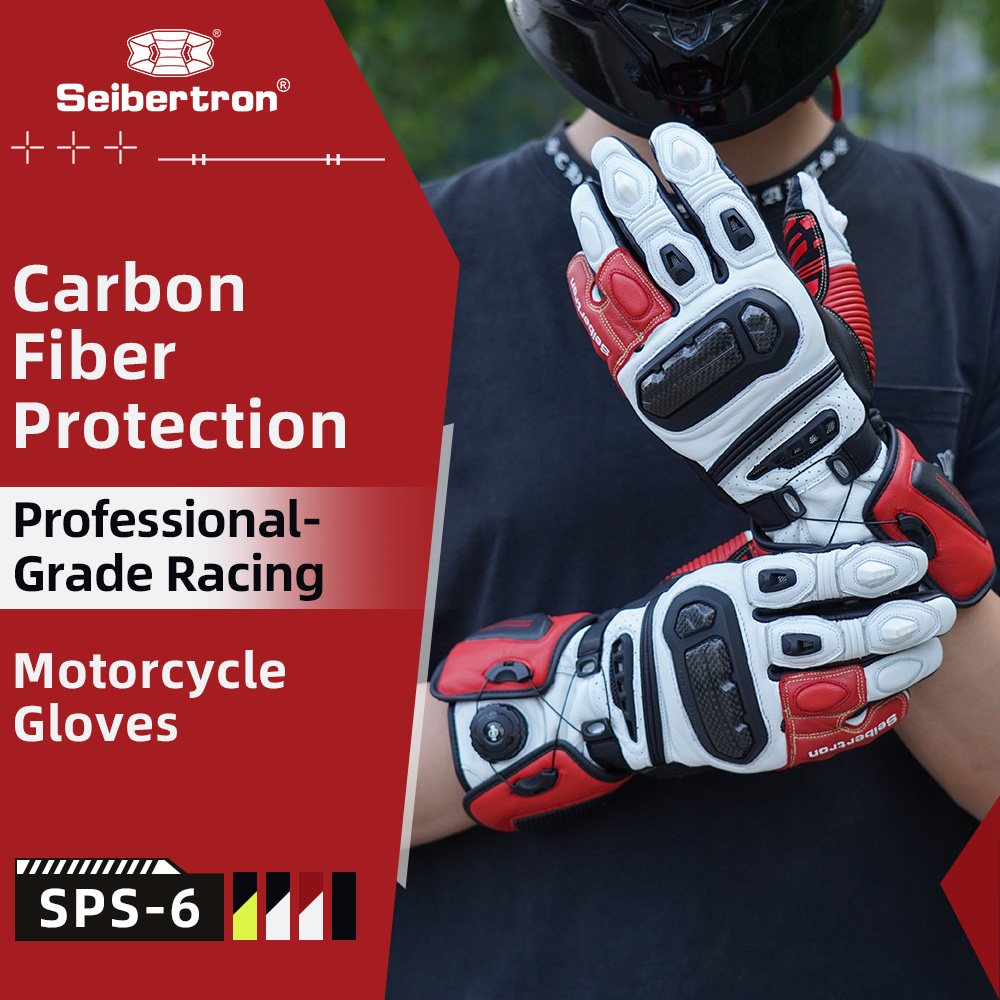 color:Red | Seibertron SPS-6 leather racing gloves with carbon fiber protection image 16