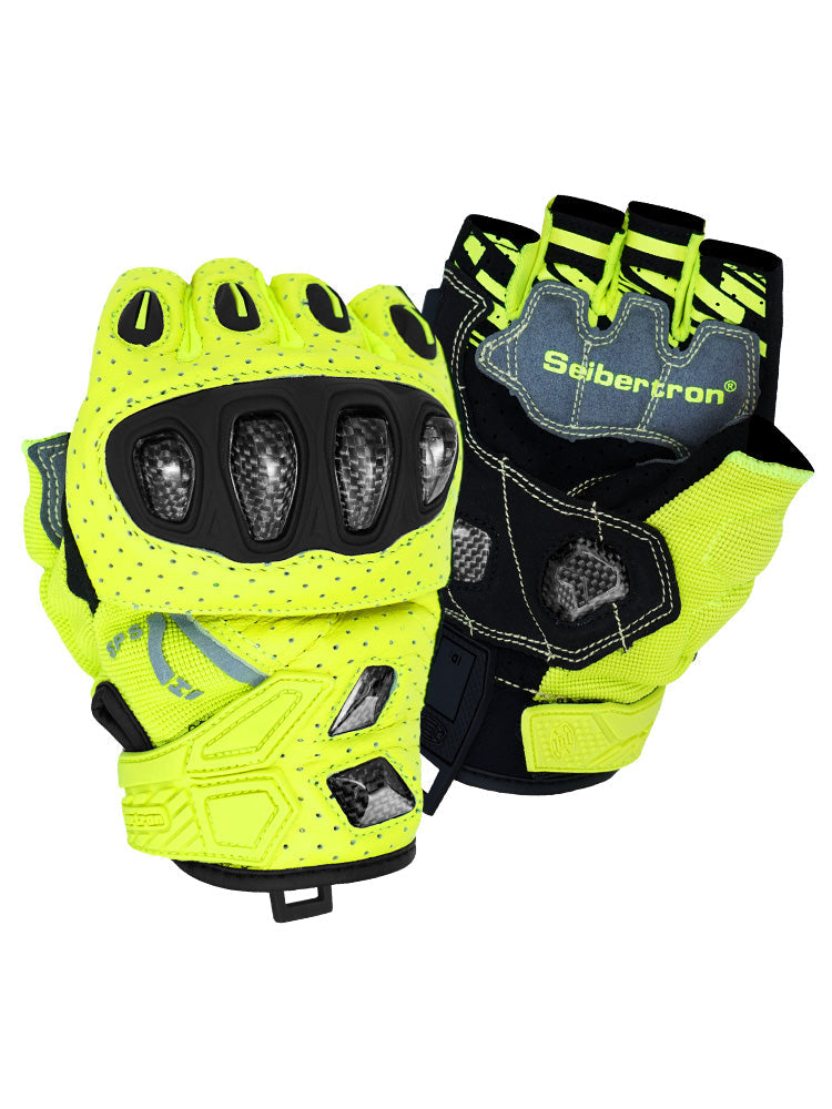 Seibertron SPS-7H half-finger motorcycle gloves in Fluorescent Yellow