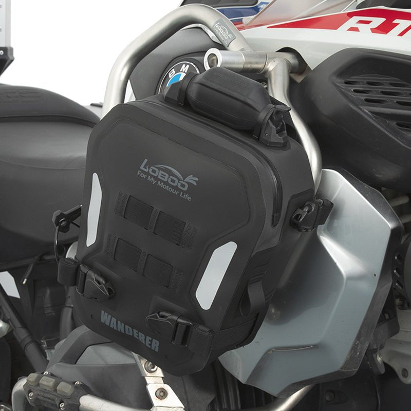 LOBOO Wanderer 6L Inflatable Motorcycle Crash Bar Bags – Waterproof TPU Adventure Side Bags with Air Cushion Protection, Universal Fit for 25mm Crash Bars, Touring & Off-Road Gear(Pair)