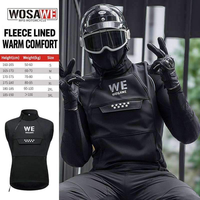 Black WOSAWE BD231 fleece-lined vest with EU sizing reference